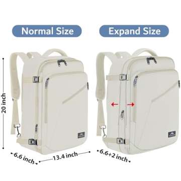 MATEIN Large Backpack for Travel Flight Approved, 45L Carry on Backpack with Padded Shoulder Straps for Adult, Men, Women, Expandable Daypack for Clothes, Travel Essentials, Beige