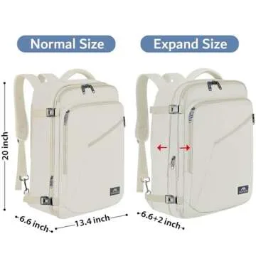 MATEIN Large Backpack for Travel Flight Approved, 45L Carry on Backpack with Padded Shoulder Straps for Adult, Men, Women, Expandable Daypack for Clothes, Travel Essentials, Beige