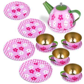 GINMIC Pretend Play Tea Party Set for Kids - Tin Tea Set