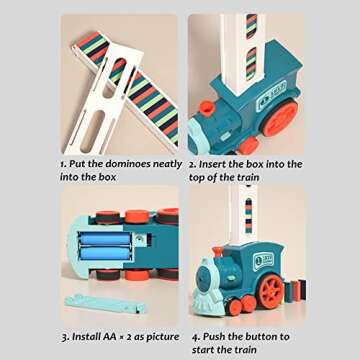 Domino Train Toy Set, 60 Pcs Automatic Electric Domino Train Blocks Set Building and Stacking Toy for Kids Games, Stem Montessori Toy with Sound and Light Toddler 3+ Year Old Gifts (Blue, 60 Dominoes)