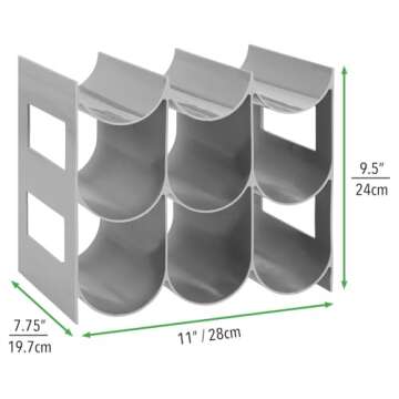 mDesign Plastic Water Bottle Organization/Wine Rack Storage Organizer for Kitchen Countertops, Cabinet, Bin, Pantry, Fridge, Refrigerator, 3 Tiers, 9 Bottles, Lumiere Collection - Gray