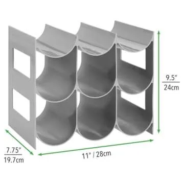mDesign Plastic Water Bottle Organization/Wine Rack Storage Organizer for Kitchen Countertops, Cabinet, Bin, Pantry, Fridge, Refrigerator, 3 Tiers, 9 Bottles, Lumiere Collection - Gray
