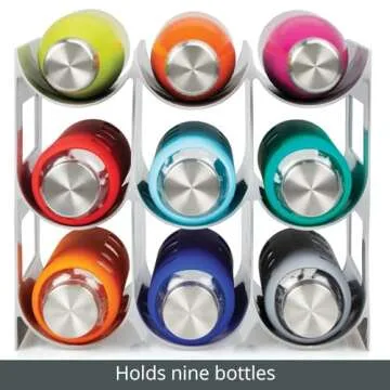 mDesign Plastic Water Bottle Organization/Wine Rack Storage Organizer for Kitchen Countertops, Cabinet, Bin, Pantry, Fridge, Refrigerator, 3 Tiers, 9 Bottles, Lumiere Collection - Gray