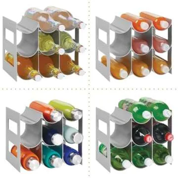 mDesign Plastic Water Bottle Organization/Wine Rack Storage Organizer for Kitchen Countertops, Cabinet, Bin, Pantry, Fridge, Refrigerator, 3 Tiers, 9 Bottles, Lumiere Collection - Gray