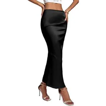 Rooscier Women's Satin Silk Bodycon Split Back High Waist Elegant Club Maxi Skirt Black Small