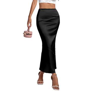 Rooscier Women's Satin Silk Bodycon Split Back High Waist Elegant Club Maxi Skirt Black Small