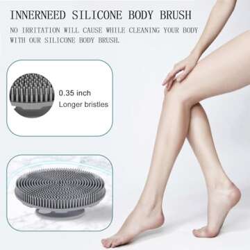 INNERNEED Food-Grade Soft Silicone Body Scrubber Shower Brush Handheld Cleansing Skin Brush, Gentle Exfoliating and Lather Well (Black+Gray)