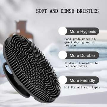 INNERNEED Food-Grade Soft Silicone Body Scrubber Shower Brush Handheld Cleansing Skin Brush, Gentle Exfoliating and Lather Well (Black+Gray)
