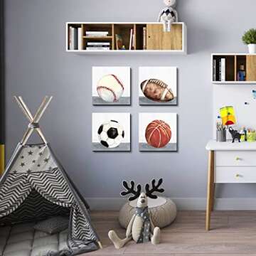 Boys Room Wall Decor Sports Decor for Boys Bedroom Rustic Soccer Football Baseball Basketball Canvas...