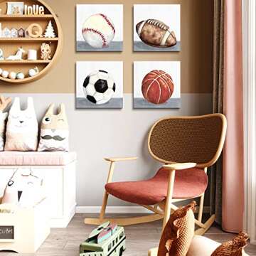 Boys Room Sports Decor Vintage Canvas Wall Art 12x12"