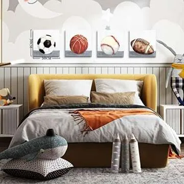 Boys Room Sports Decor Vintage Canvas Wall Art 12x12"