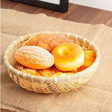 Cedilis 3 Pack Bamboo Basket Tray, Wicker Bread Basket, 100% Natural Handmade Woven Fruit Basket, U ...