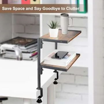 ZOMICE Clamp On Desk Organizer Shelf, 12 Inch Clamp-on Above or Under Desktop Storage Shelf,2 Tier Clip On Shelving Unit for Table Accessories (Brown)