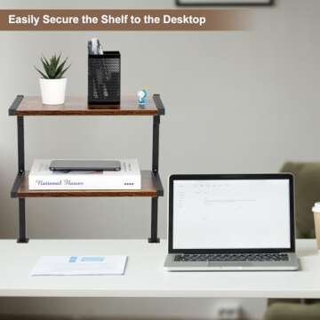 ZOMICE Clamp On Desk Organizer Shelf, 12 Inch Clamp-on Above or Under Desktop Storage Shelf,2 Tier Clip On Shelving Unit for Table Accessories (Brown)