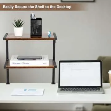 ZOMICE Clamp On Desk Organizer Shelf, 12 Inch Clamp-on Above or Under Desktop Storage Shelf,2 Tier Clip On Shelving Unit for Table Accessories (Brown)