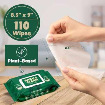 Dog Wipes for Cleaning and Deodorizing - 8.5" x 9" Bamboo Pet Wipes - Compostable, Hypoallergenic Pu...