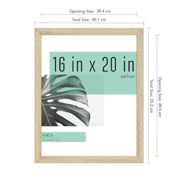 MCS Studio Gallery 16x20 Poster Frame Natural Woodgrain, Vertical & Horizontal Wall Hanging Large Picture Frame for Photos, Posters & Art Prints (1-Pack)
