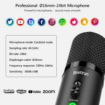 Microphone for Computer with Mute Button, Plug and Play, 192kHZ Metal Condenser Cardioid USB Mic for PC Laptop Desktop, PS4/5, Zoom, YouTube, Record, Skype, Recording Vocals, Gaming, Streaming, Video