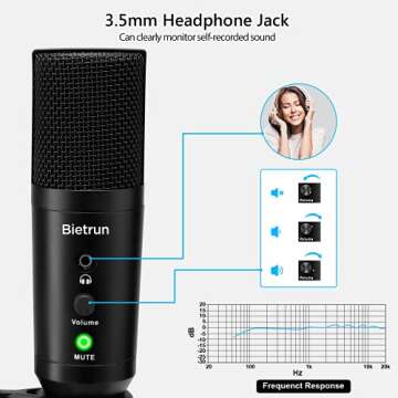 Microphone for Computer with Mute Button, Plug and Play, 192kHZ Metal Condenser Cardioid USB Mic for PC Laptop Desktop, PS4/5, Zoom, YouTube, Record, Skype, Recording Vocals, Gaming, Streaming, Video