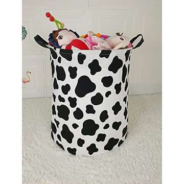 KUNRO Toy Bin Waterproof storage organizer for Nursery Hamper Home decor Closet Kids Bedroom Laundry Baby Gift Shelf Baskets (Rould Cow pattern)