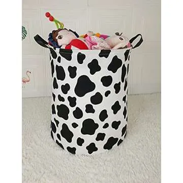 KUNRO Toy Bin Waterproof storage organizer for Nursery Hamper Home decor Closet Kids Bedroom Laundry Baby Gift Shelf Baskets (Rould Cow pattern)