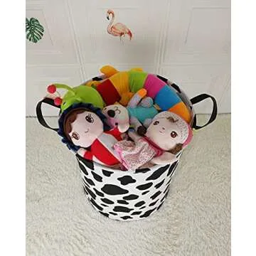 KUNRO Toy Bin Waterproof storage organizer for Nursery Hamper Home decor Closet Kids Bedroom Laundry Baby Gift Shelf Baskets (Rould Cow pattern)