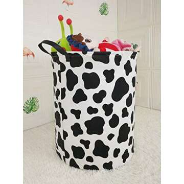 KUNRO Toy Bin Waterproof storage organizer for Nursery Hamper Home decor Closet Kids Bedroom Laundry Baby Gift Shelf Baskets (Rould Cow pattern)