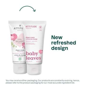 ATTITUDE Natural Zinc Diaper Cream | EWG VERIFIED, Hypoallergenic, Dermatologist Tested and Fragrance-Free Diaper Rash Cream | Blocks Moisture, Prevents Irritation | Baby leaves (2,6 Fluid Ounce)