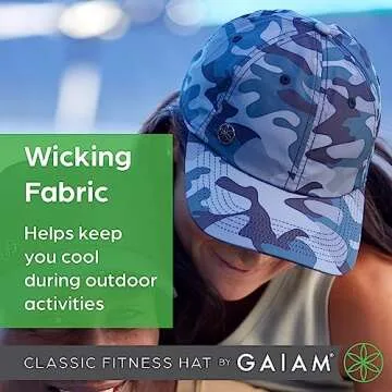 Gaiam Leopard Print Black Running Cap with Sweatband and Ponytail Hole for Women
