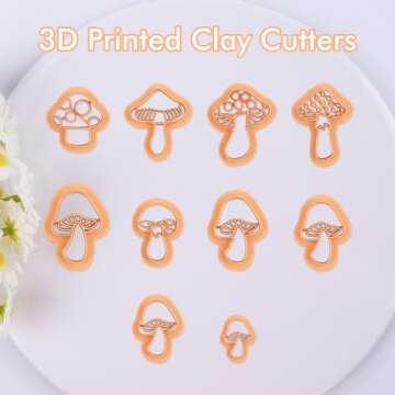 Puocaon Mushroom Polymer Clay Cutters - 10 Pcs 3D Clay Cutters for Earrings Making, Boho Mushroom Cl...