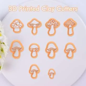 Puocaon Mushroom Polymer Clay Cutters - 10 Pcs 3D Clay Cutters for Earrings Making, Boho Mushroom Cl...