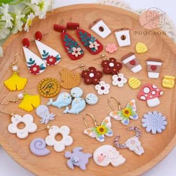 Puocaon Mushroom Polymer Clay Cutters - 10 Pcs 3D Clay Cutters for Earrings Making, Boho Mushroom Clay Cutters for Polymer Clay Jewelry, Cute Clay Jewelry Cutters Polymer Clay Earring Cutters