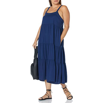 The Drop Women's Britt Tiered Maxi Tent Dress, Navy , L