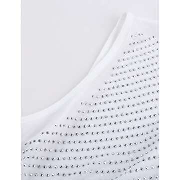 Lrady Women White Mock Neck Sleeveless Rhinestone Bodysuit Tops Thong Shirts s