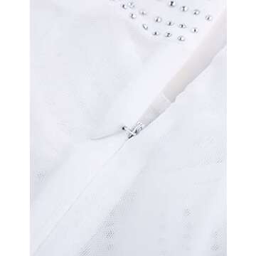 Lrady Women White Mock Neck Sleeveless Rhinestone Bodysuit Tops Thong Shirts s