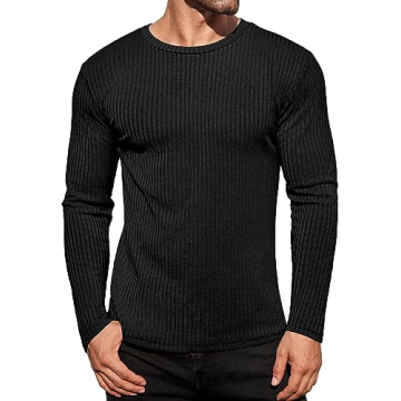 Ekouaer Men's Stylish Ribbed Thermal Pullover Sweater