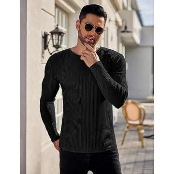 Ekouaer Men's Stylish Ribbed Thermal Pullover Sweater