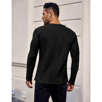 Ekouaer Men's Stylish Ribbed Thermal Pullover Sweater