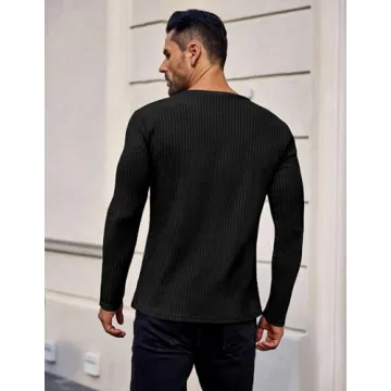 Ekouaer Men's Stylish Ribbed Thermal Pullover Sweater