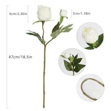 IPOPU White Peonies Artificial Flowers 8pcs Peony Silk Flowers Fake White Flowers for Wedding Centerpieces for Tables Centerpieces Bridal Shower Party Decorations (White)