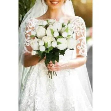 IPOPU White Peonies Artificial Flowers 8pcs Peony Silk Flowers Fake White Flowers for Wedding Centerpieces for Tables Centerpieces Bridal Shower Party Decorations (White)