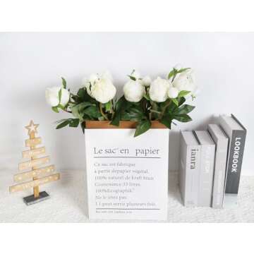 IPOPU White Peonies Artificial Flowers 8pcs Peony Silk Flowers Fake White Flowers for Wedding Centerpieces for Tables Centerpieces Bridal Shower Party Decorations (White)