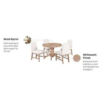 Home Styles White Washed Five-piece Dining Set with 42-inch Round Pedestal Dining Table, Four Upholstered Chairs, and Polyester Blend Upholstered Seat and Back Fabric