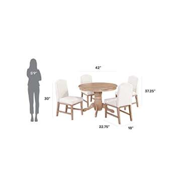 Home Styles White Washed Five-piece Dining Set with 42-inch Round Pedestal Dining Table, Four Upholstered Chairs, and Polyester Blend Upholstered Seat and Back Fabric