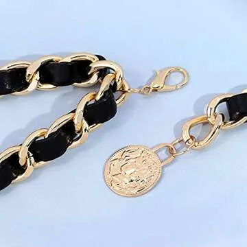 YooAi Chain Belts Leather Waist Belt for Women Layered Metal Chain Belt Gold XL/2XL