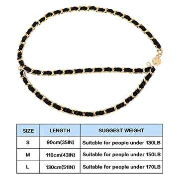 YooAi Chain Belts Leather Waist Belt for Women Layered Metal Chain Belt Gold XL/2XL