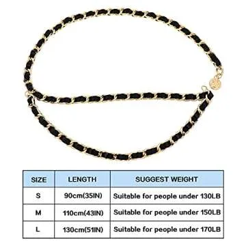 YooAi Chain Belts Leather Waist Belt for Women Layered Metal Chain Belt Gold XL/2XL