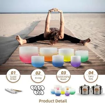 RYAN DVAN 432 Hz Set of 7 Quartz Crystal Singing Bowls with Carrying Cases