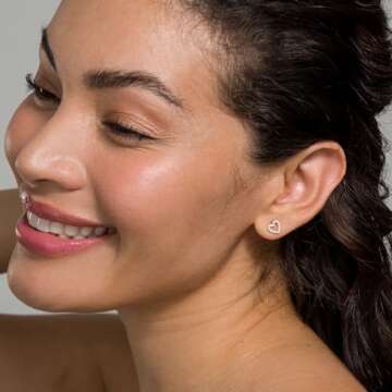 PAVOI 14K Yellow Gold Plated 925 Sterling Silver Earrings | Tiny Open Heart Stud Earrings | Yellow Gold Stud Earrings for Women