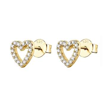PAVOI 14K Yellow Gold Plated 925 Sterling Silver Earrings | Tiny Open Heart Stud Earrings | Yellow Gold Stud Earrings for Women